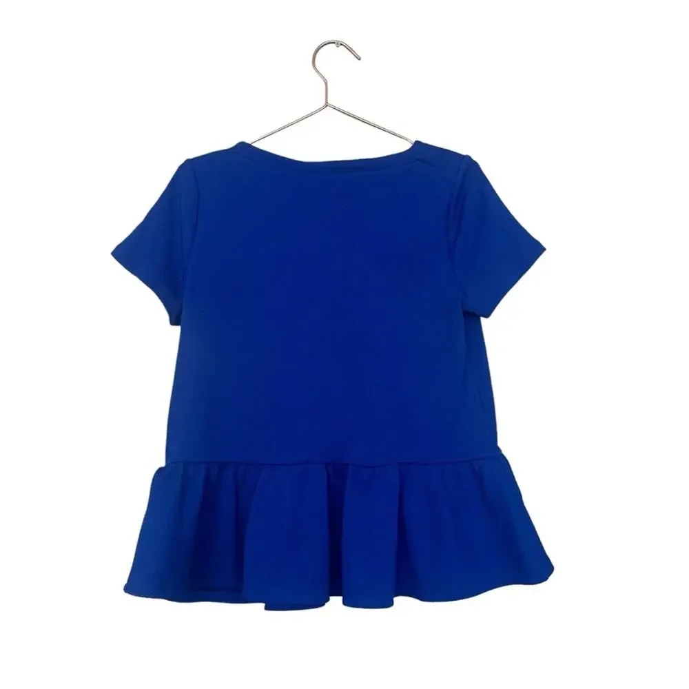 Elle Blue Peplum Blouse - Short Sleeve, Size Medium - Picture 4 of 6